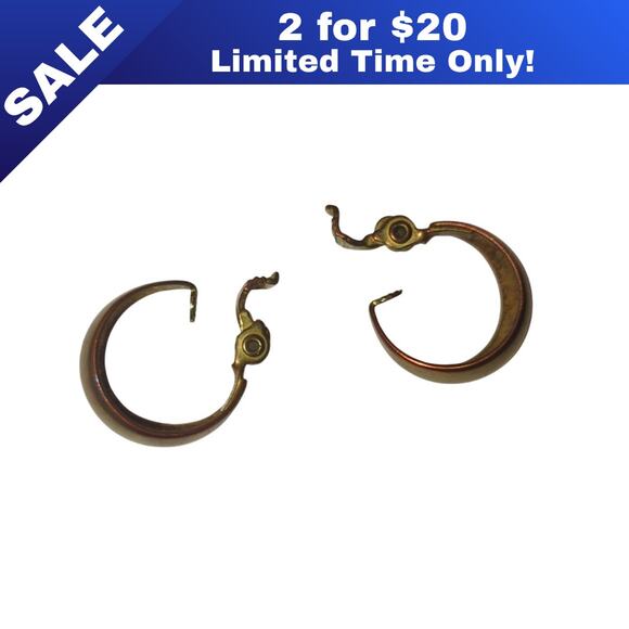 [Sale: 2 for $20!] Brass Clip-On Hoop Earrings – Vintage Style - Picture 1 of 4